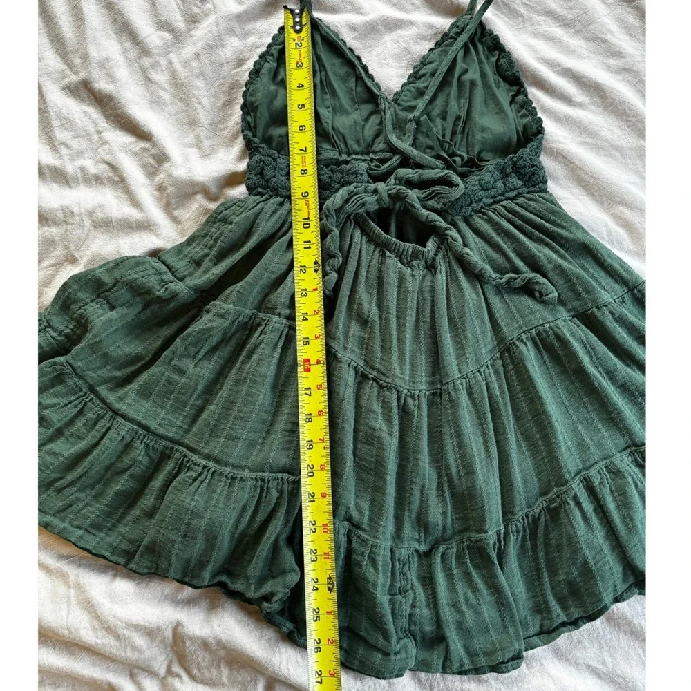Aerie Green Crochet Bodice Tiered Mini Dress L/G 6274332001 - Picture 8 of 10